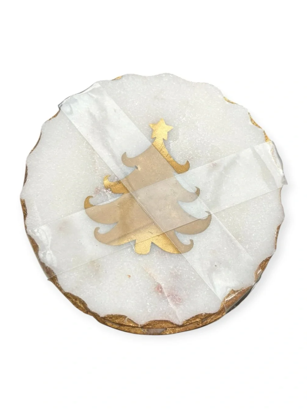 Set Of 4 Marble Christmas Winter Tree Drink Coasters New No Box